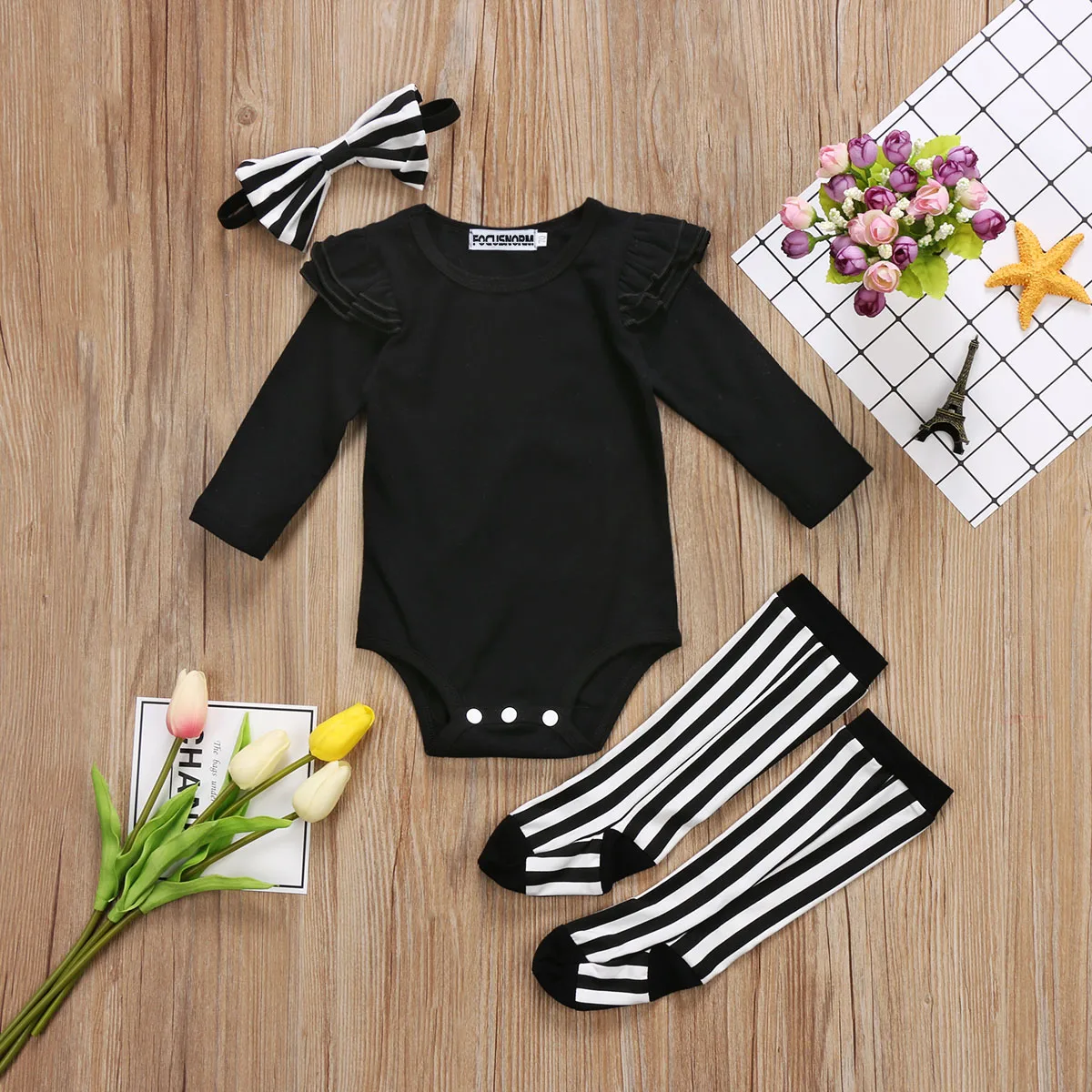 3 предмета боди с длинным рукавом повязка на голову и носки|baby girl clothes|baby girls