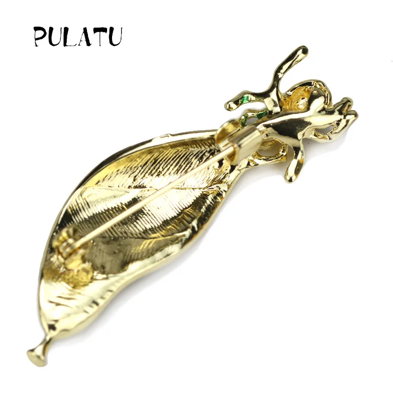 Pulatu New Arrival Brooches Women Spider With Green Leaf Fashion Brooch Animal Design Adornment 55*18mm Women's Cute | Украшения и