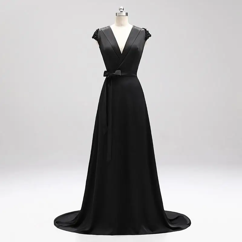 Vestido de festa атласные платья для выпускного вечера трапециевидной формы с v-образным вырезом Vestido Formatura Простые Длинные элегантные платья для выпускного вечера длиной до пола Gala Jurken - Цвет: Черный