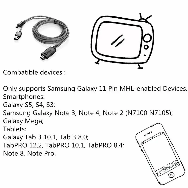 11 Pin Micro USB к HDMI адаптер 6 5 футов кабель 1080P HDTV для Samsung Galaxy S5 S4 S3 Note 3 2 Tab
