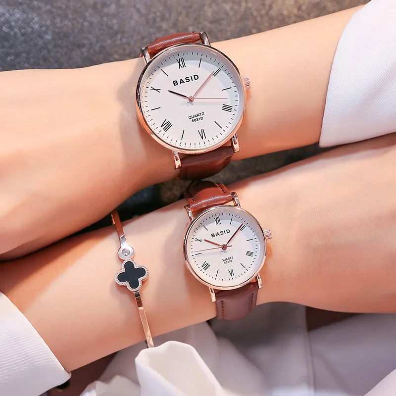 

Брендовые парные часы BASID для влюбленных, парные кварцевые наручные часы, модные водонепроницаемые мужские и женские наручные часы, подарок...
