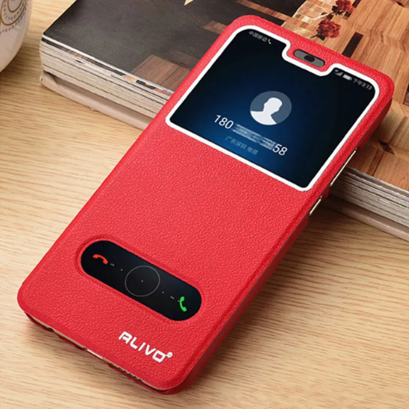 Для huawei P Smart Plus чехол 6," роскошный флип-чехол с окошком для просмотра для huawei P Smart Plus кожаный чехол PSmart+ Plus Funda - Цвет: Red
