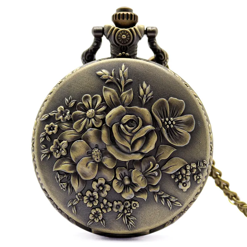 Элегантные женские кварцевые карманные часы в стиле ретро с бронзовым цветком