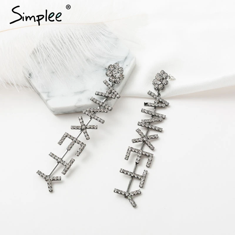 Simplee Fashion rhineston english alphabet earrings Retro pendant dangle drop Popular long women jewelry | Украшения и аксессуары