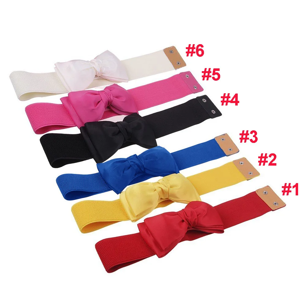 

Womens Chiffon Bowknot Elastic Bow Wide Stretch Bukle Waistband Waist Belt TC21