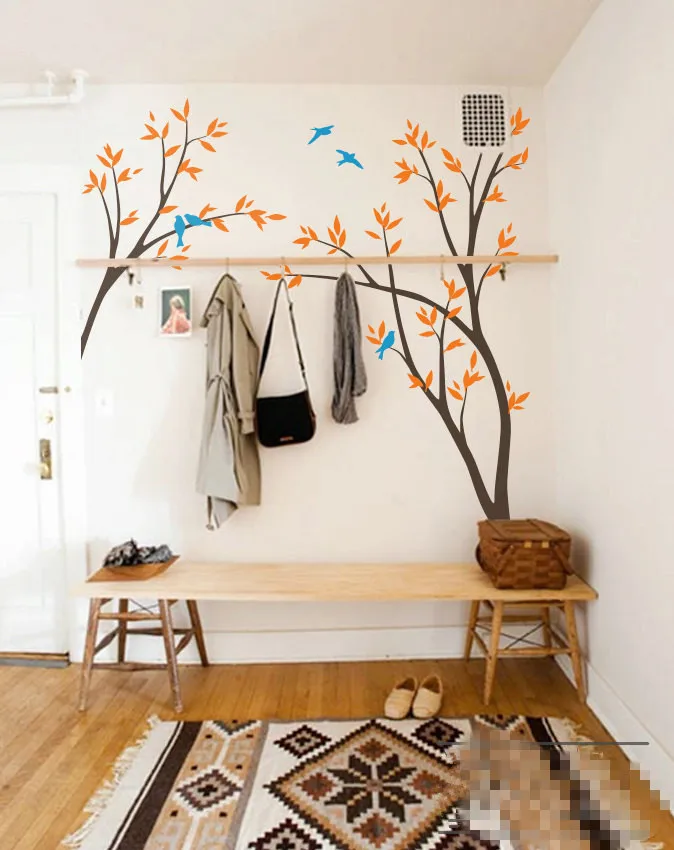 218 см высотой большое зеленое дерево с птицами стены Стикеры виниловые наклейки