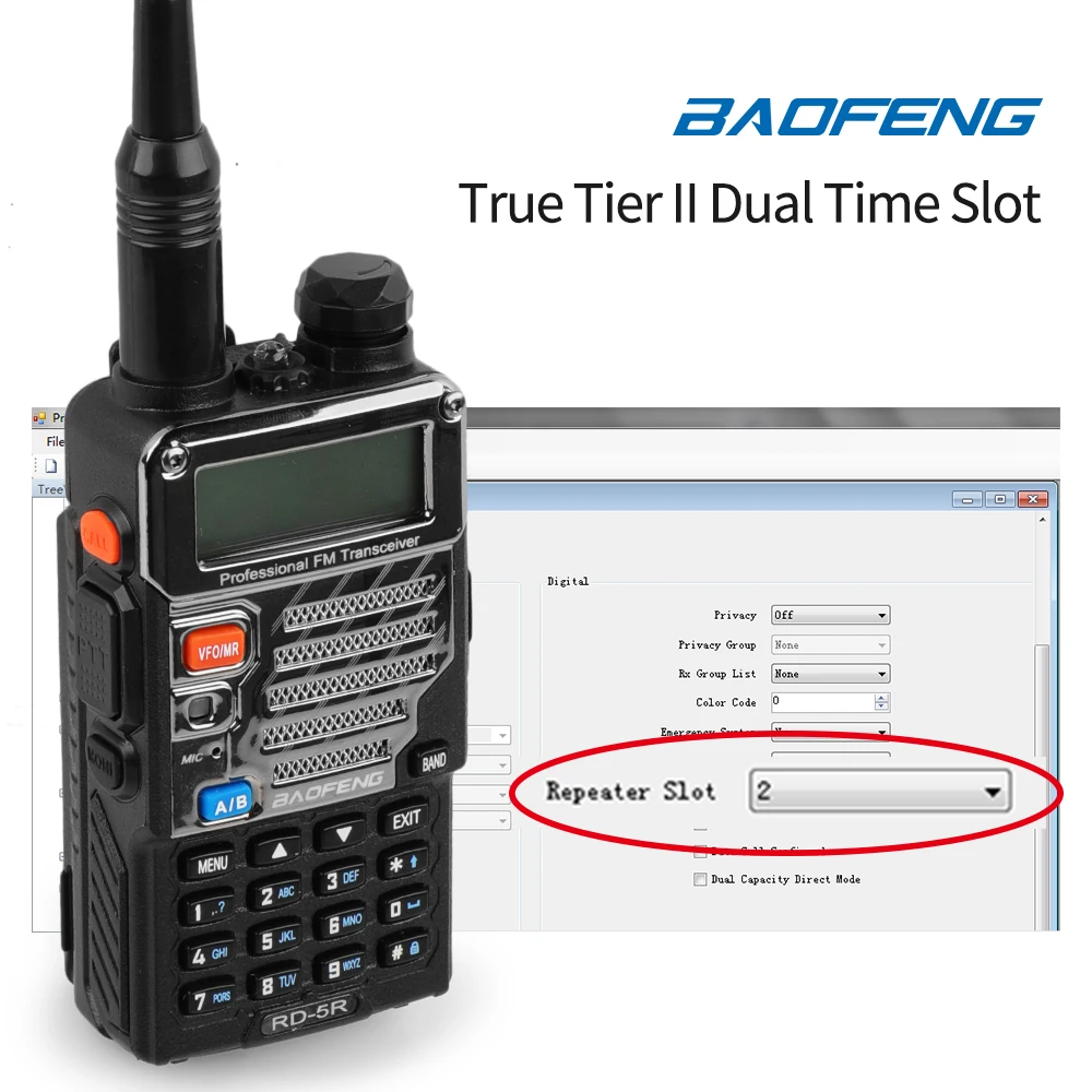 Baofeng RD-5R DMR Tier II VFO цифровой двухдиапазонный двухслотовый 136-174/400-470MHz двухсторонняя рация
