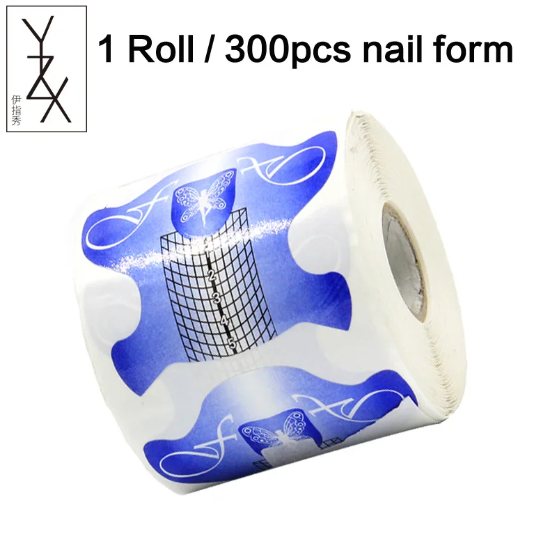 Blue Butterfly YZX 1 рулон, 300 шт/500 шт, Профессиональная форма для наращивания ногтей, французские акриловые УФ-гелевые наконечники, руководство по изготовлению, трафаретная наклейка, инструменты для дизайна ногтей - Цвет: Blue Butterfly
