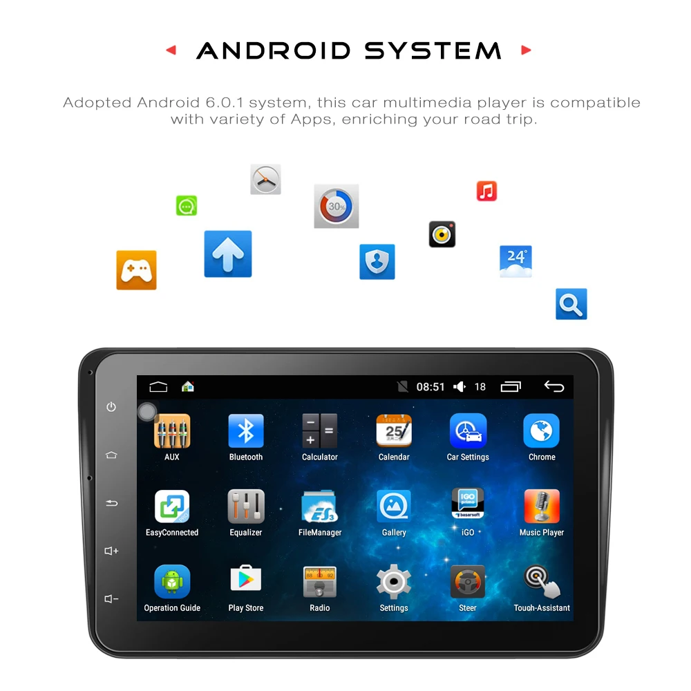 8001 автомобильный мультимедийный плеер 2 Din Android 6.0.1 Quad-Core 8-дюймовый gps Wi-Fi Bluetooth