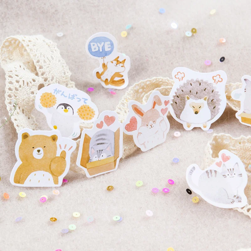 45 шт милые животные наклейки diy клейкий бумажный альбом блокнот мультфильм