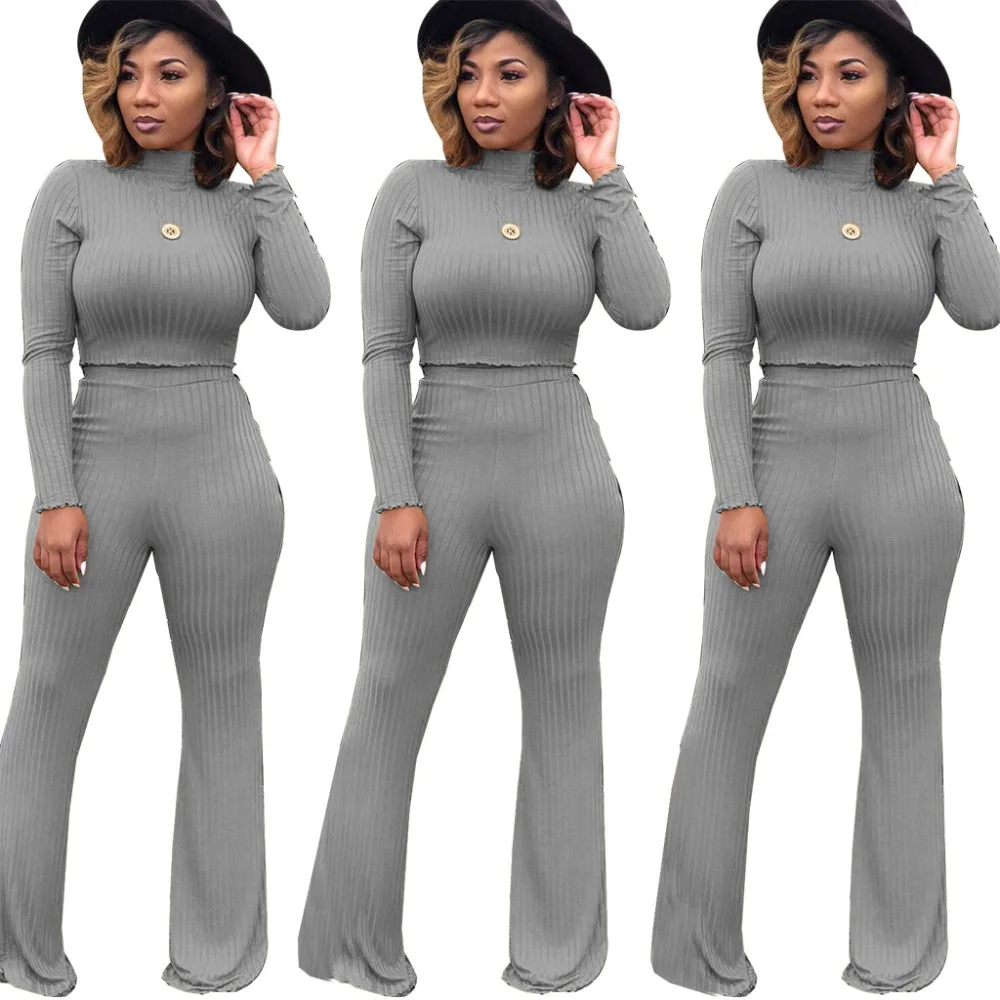 Women's turtleneck long sleeve crop top pullover pants 2 piece set for female women outfit tops two pieces sets women's |