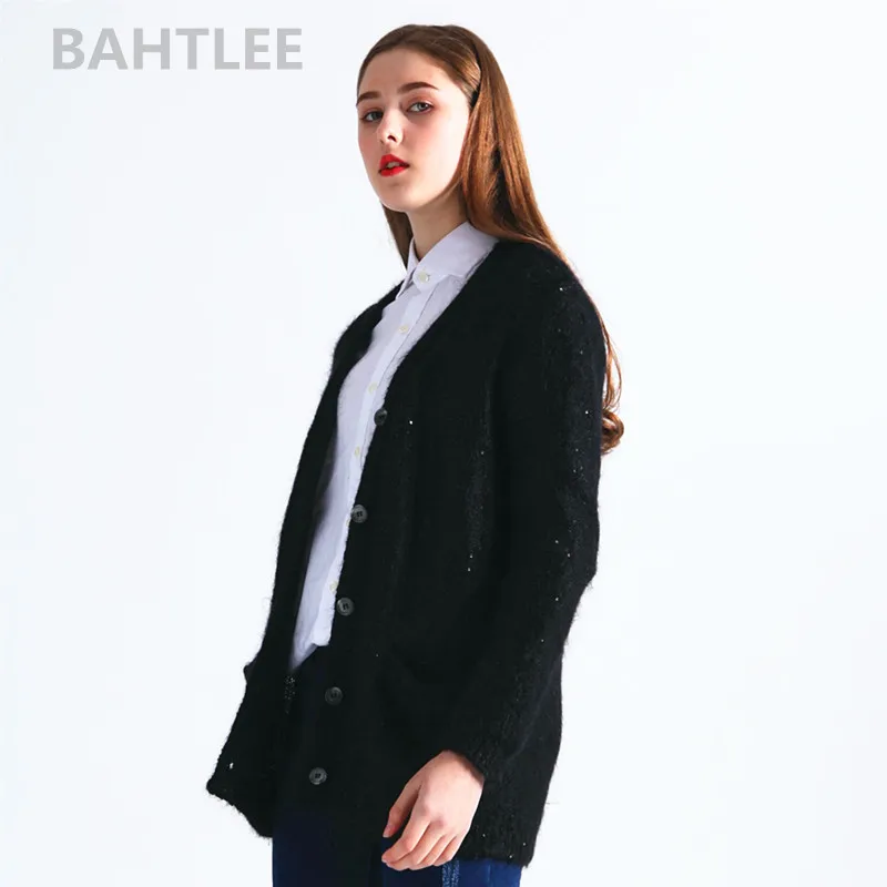 Женский кардиган из мохера BAHTLEE однотонное трикотажное шерстяное пальто с