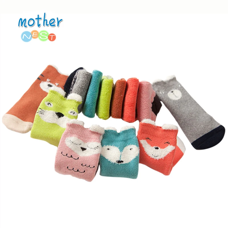 Теплые носки для новорожденных зимние короткие с изображением животных лисы