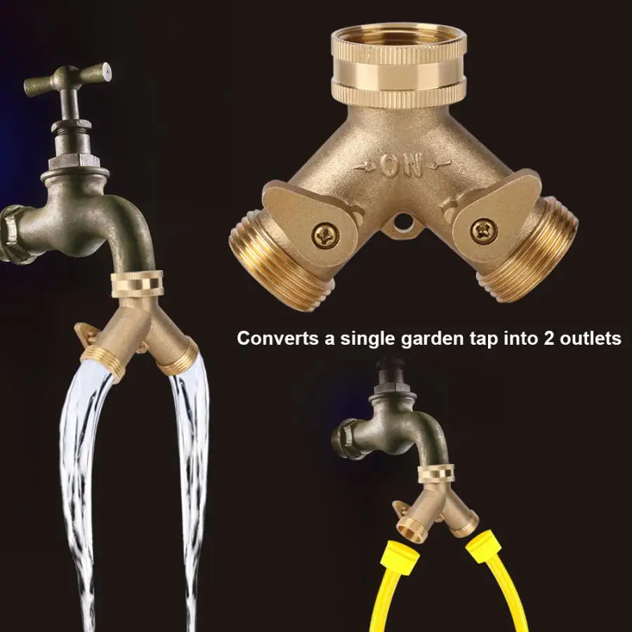 

Brass 2 Way Valve Splitter 3/4 Inch Hose Pipe Tap Connectors for Garden Irrigation
