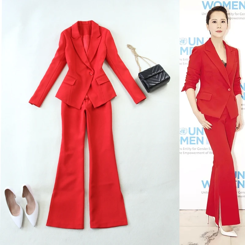 

Fashion ladies suit large size women's 2019 spring and autumn new big red Slim one button suit suit + speaker pants suit Wild