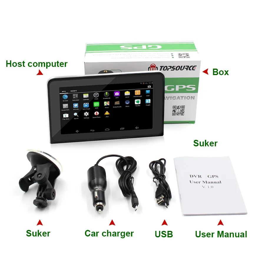 Topsource 7 ''Автомобильный видеорегистратор gps Навигация 16G/512 MB AVIN android камера