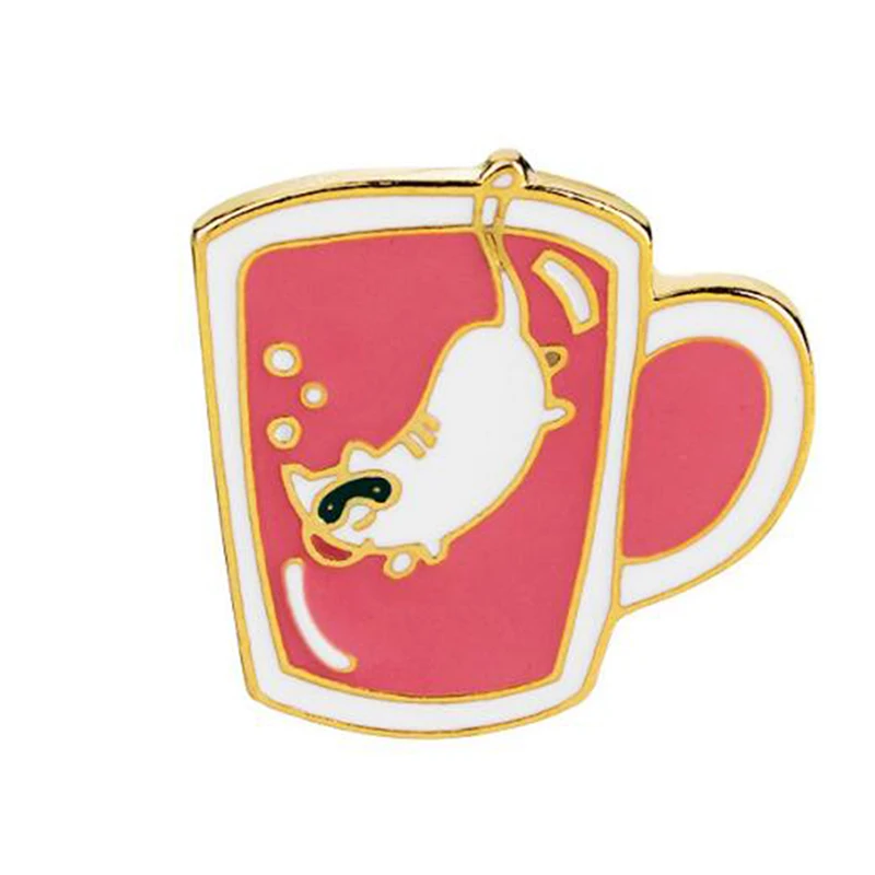 Hot Sale Cute Enamel Cartoon Cat Coffee Cup Shape Metal Pins Button Badg Coat Bag Clothes Jeans Accessories |