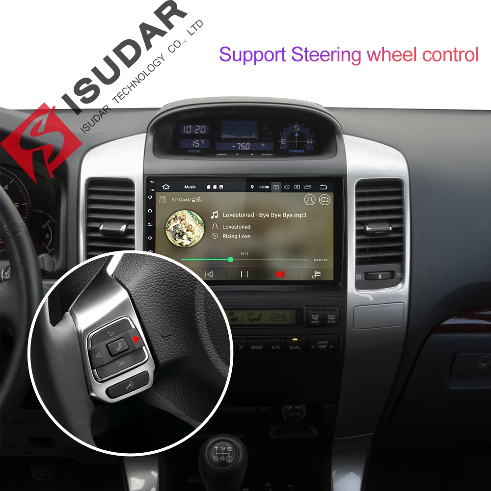 Isudar 2 Din Автомобильный мультимедийный плеер Android 9 для Toyota/Prado 120 2004-2009 автоматическое радио GPS навигация FM камера USB DVR DSP OBD