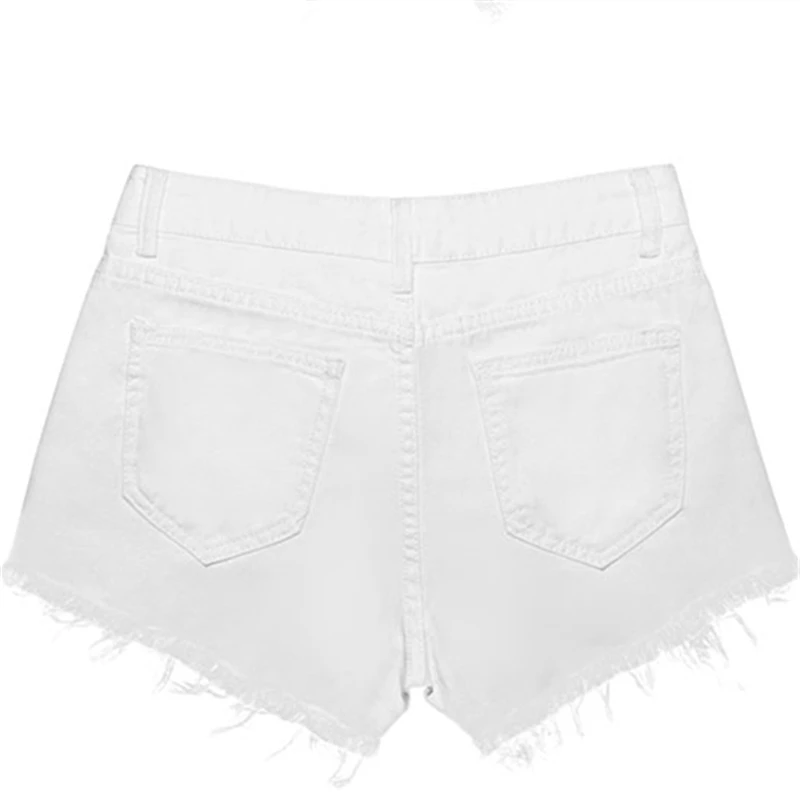 Europe Summer Fashion S-2XL Short Jeans Woman Pure Color White Slim Irregular Ripped for Women Holes Pockets Denim Shorts |