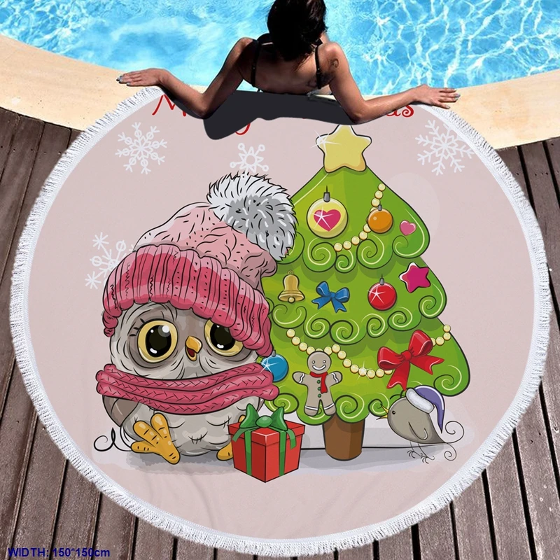 1 шт. 150*150 см DIY полотенце Merry Christmas микрофибра и кисточка полотенце с принтом используется для пикника Рождество пляж полотенце catoon