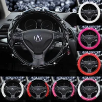 car steering wheel cover pu luxury crystal crown studded rhinestone leather car steering wheel cover diamond steering covers