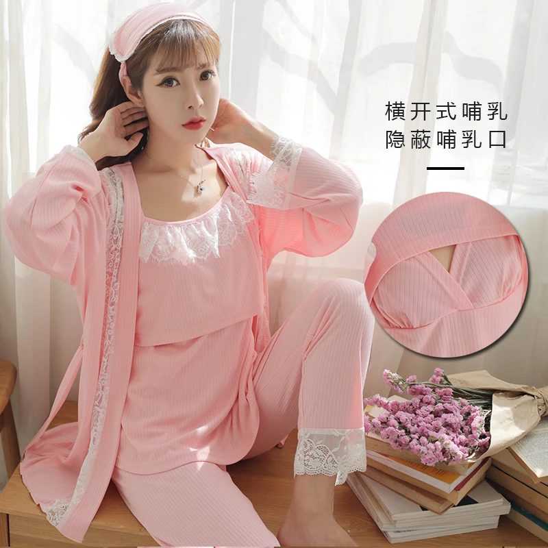 

8820# Sexy Maternity Nursing Pajamas Cotton Breastfeeding Sleepwear Clothes for Pregnant Women Spring Autumn Pregnancy Nightwear