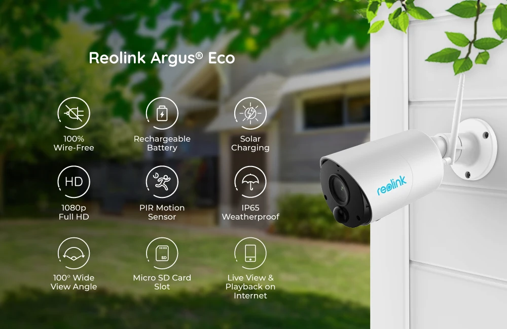 Reolink Argus Эко и солнечная панель Full HD 1080p ip-камера для улицы, беспроводная, для безопасности, перезаряжаемая, на батарейках, для наблюдения