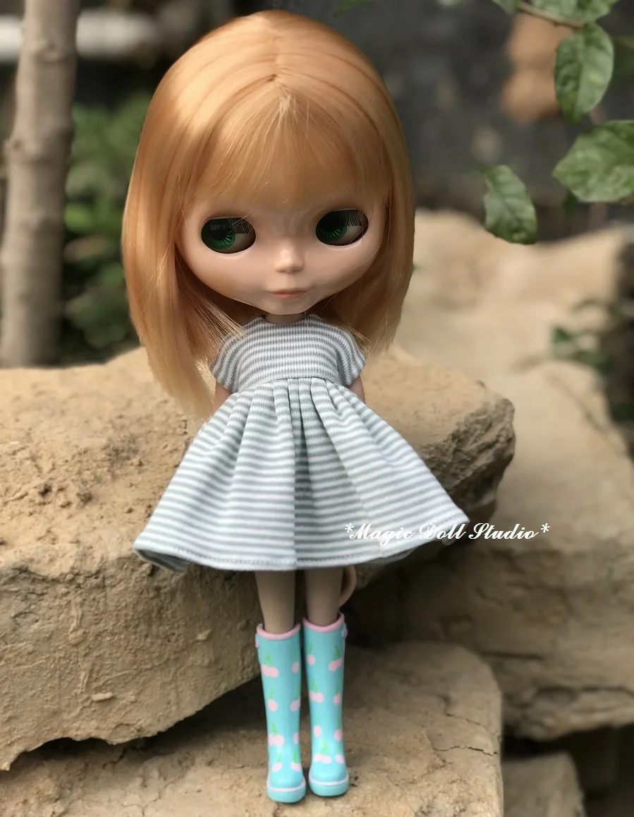 [Mg592-c] 2018 Новый 11.5 &quotБлит кукольные наряды # зеленой полосой платье и Сапоги
