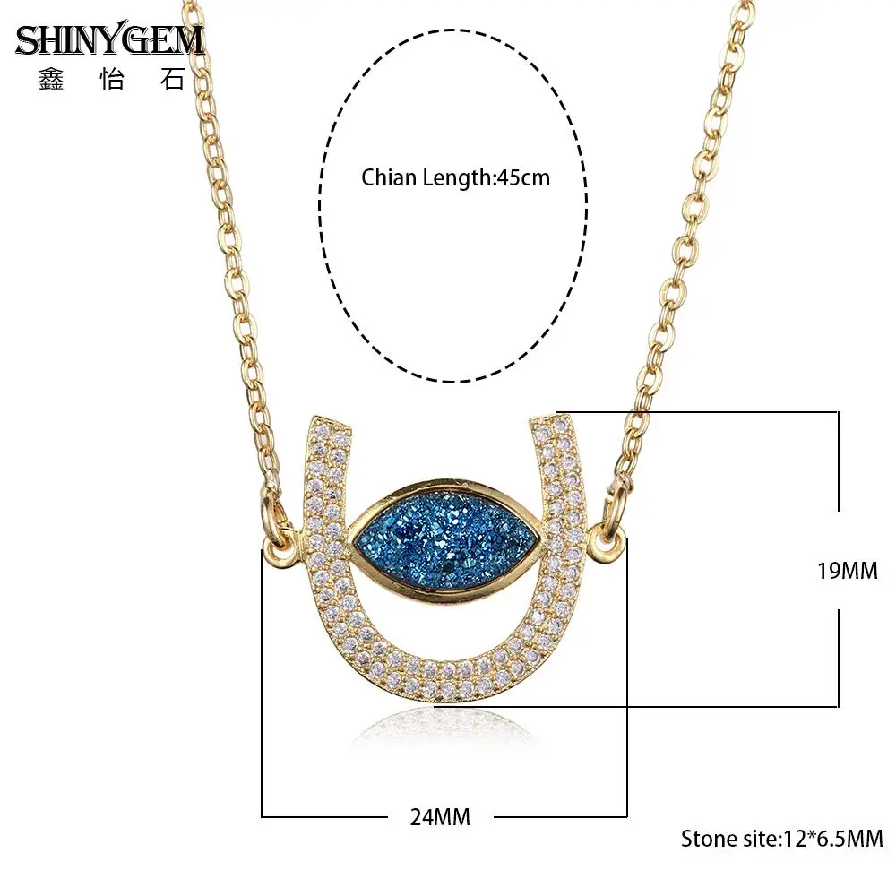 ShinyGem Золотая подвеска в виде подковы ожерелье 4 цвета натуральный Друза камень s