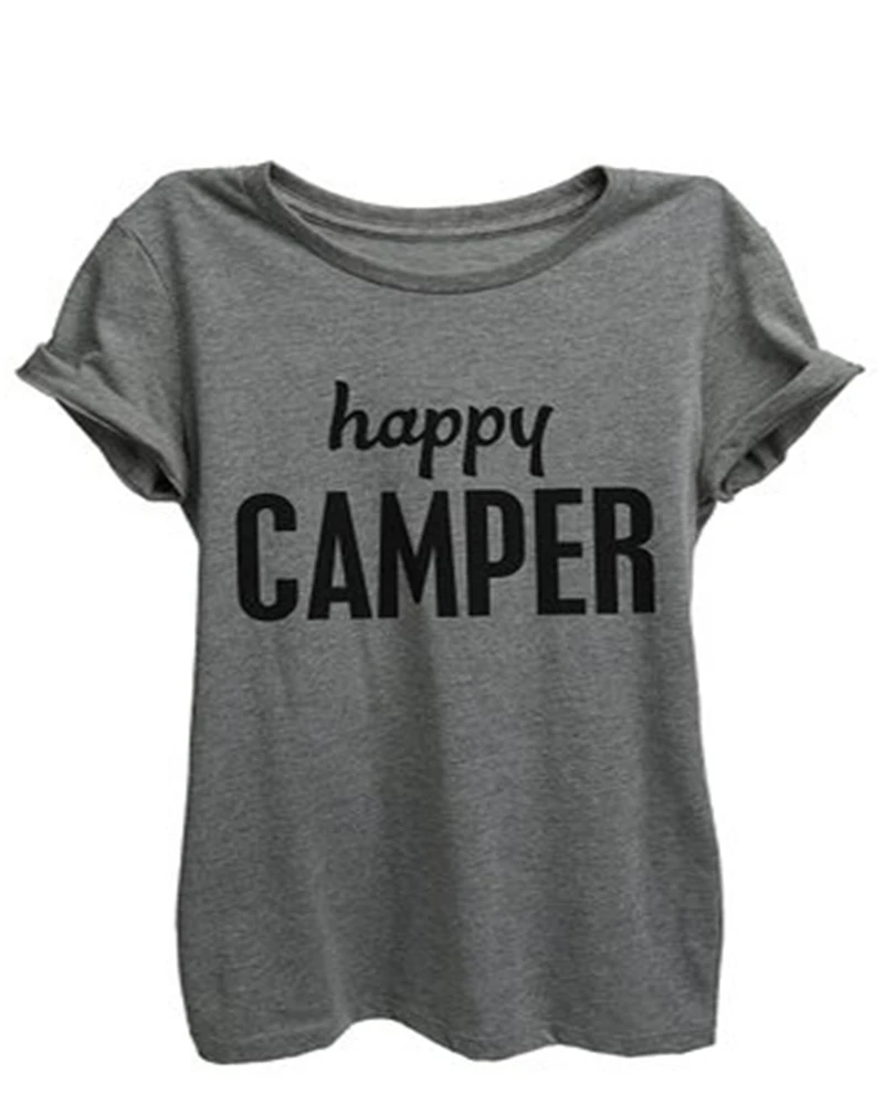 

Happy Campe R Relaxed T-Shirt Tee For Women 2018 Summer Autumn Roll Up Sleeve T Shirt Letter Printed Casual Tshirt T-F11951