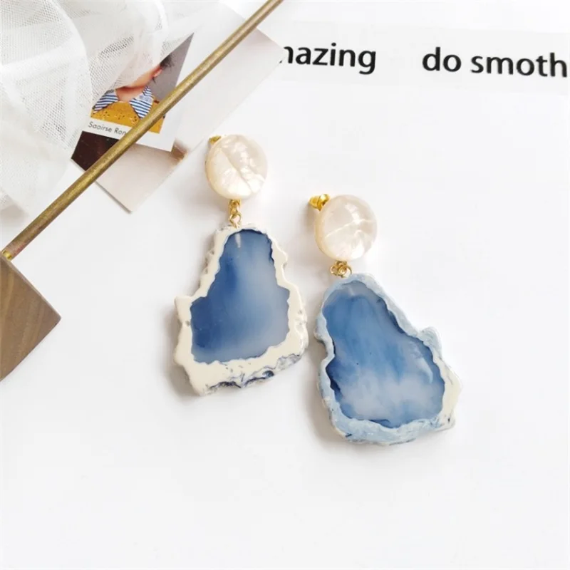 Fashion Geometric Round Acrylic Long Dangle Earrings Korean Creative Irregular Resin Ear Clips For Women Jewelry Accessories | Украшения и
