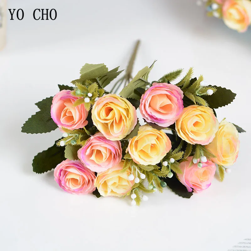 pink YO CHO Свадебный букет из роз для свадьбы цветок подружки невесты искусственный шелк роза шампанское DIY цветочная композиция домашний декор для выпускного вечера - Цвет: pink