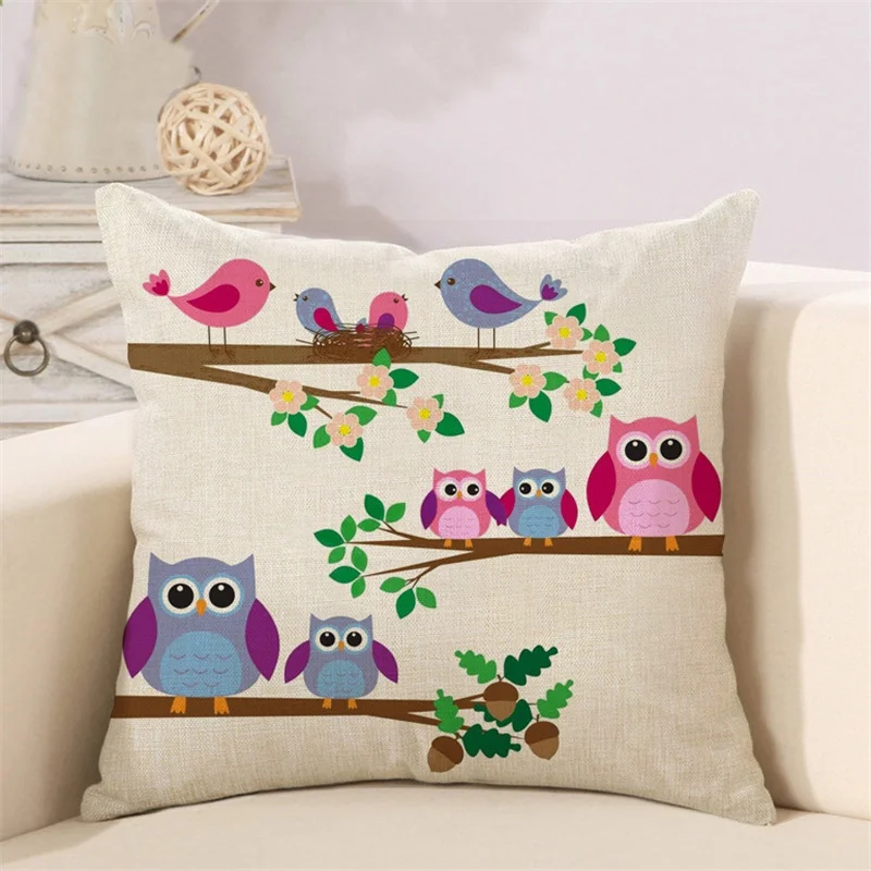 Наволочка ADQKCLY Lover's Owl из полиэстера и льна мультяшная сова украшения для дома