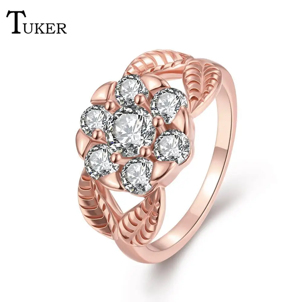Tuker Classic fashion Lucky Creative Artistic Petals Cubic Zirconia Rings gold Color Party Wedding Jewelry For Women Gift | Украшения и