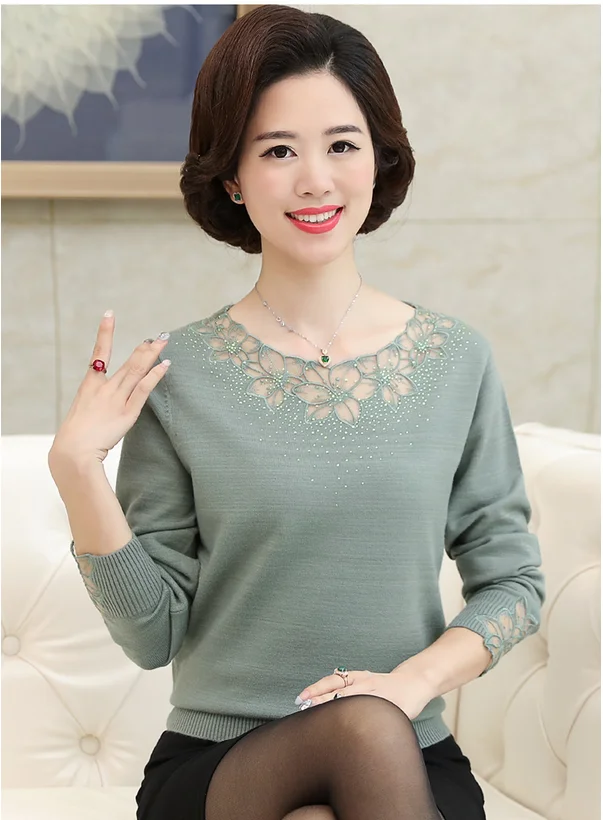2017 Новый осенний и зимний модный кружевной свитер для женщин длинная рубашка мам