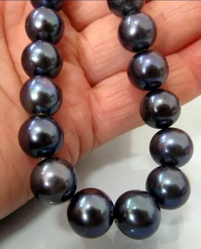

New 17.5 "10-11 MM TAHITIAN natural black pearl necklace Perfect Round ^^^ @ ^ noble style Natural fine jewe free shipping