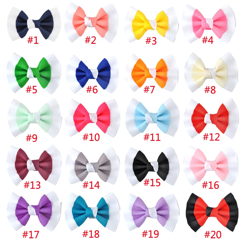 

20PCS/LOT 3 Inch Little Girls Boutique Hair clips Baby Grosgrian Ribbon Hair Bow School Children Hair Accessories Kids Hairpins