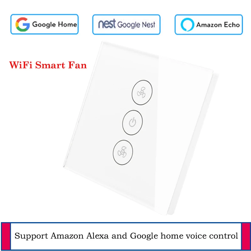 EU WiFi Celling Fan switch Glass panel App remote control Smart home with Google and Alexa support voice | Обустройство дома