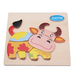 Cattle 1 шт. Деревянные 3D головоломки мультфильм животных деревянные игрушки-паззлы для детей развивающие игрушки - Цвет: Cattle