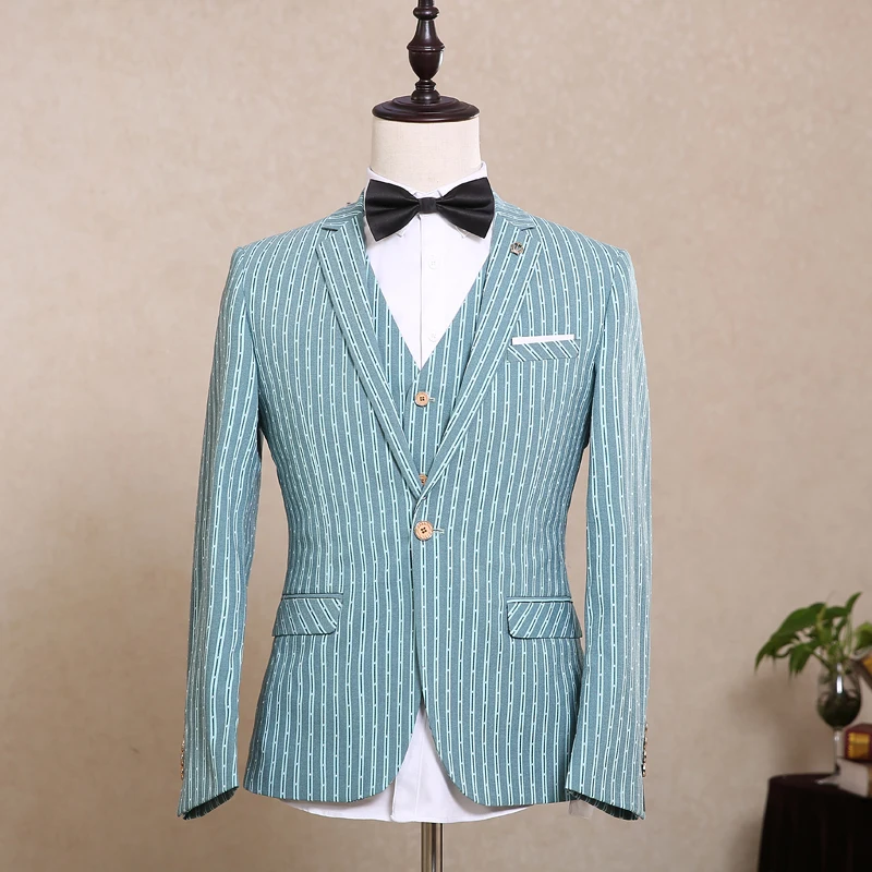 Freeship 100%real mens daily stripe luxury tuxedo suit /event/studio/stage performance/jacket,vest with pants