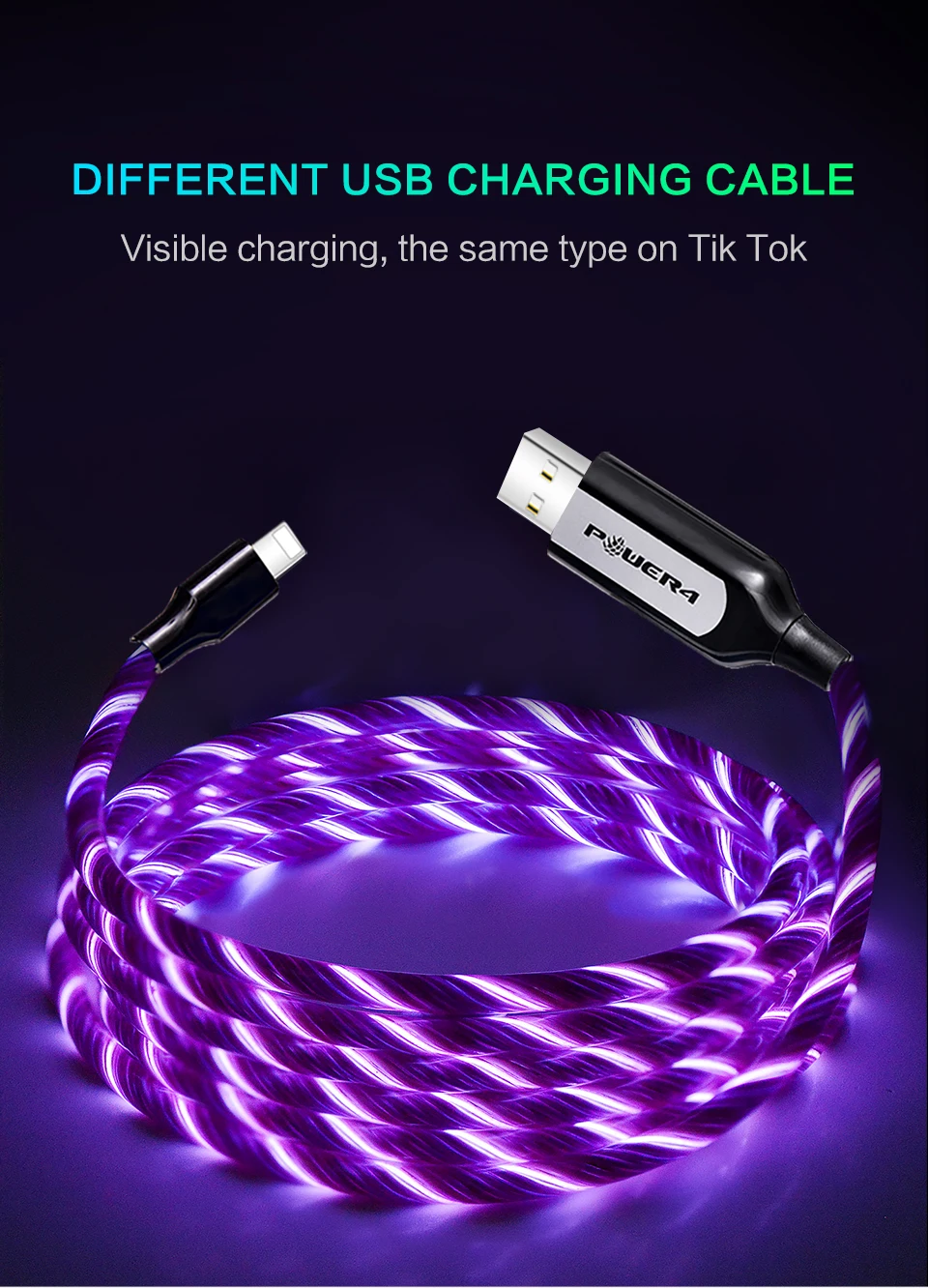 Power4 Прохладный светящийся USB C Микро зарядный кабель три разъема доступны для Lightning/Apple Android type-C зарядки мобильного телефона