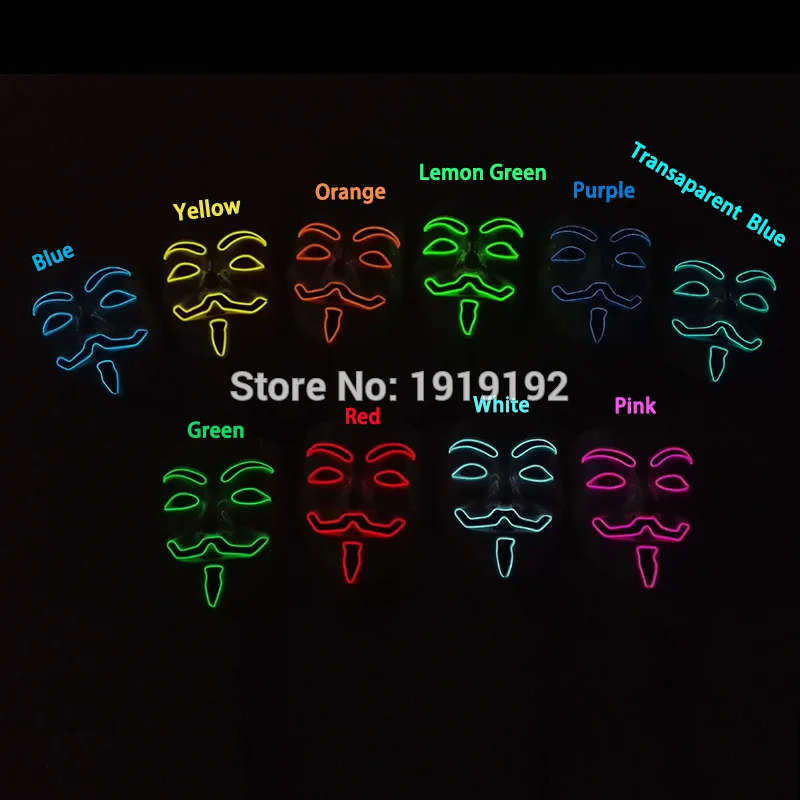 Фильм Вендетта Электролюминесцентный провод маски Костюм с маской анонимная