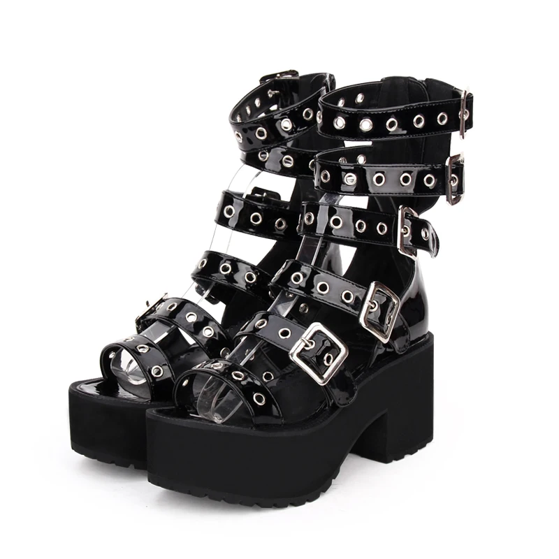 

Women's Buckle Straps Thick Platform Chunky Heels Punk Gladiator Sandal Boots