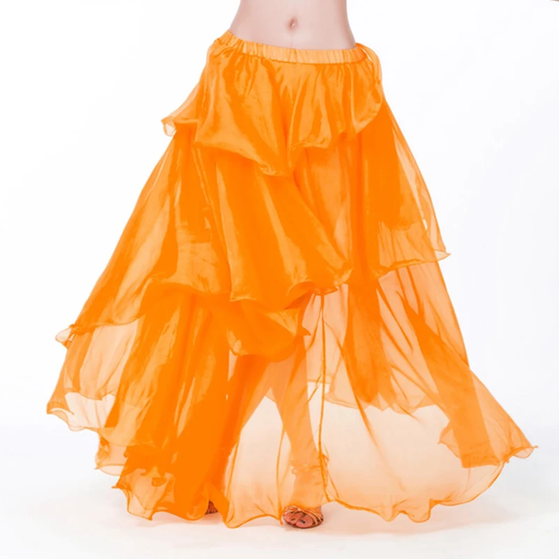 

11 Colors Women Dance Wear Ruffles Long Maxi Skirts Belly Dance Accessories 3 Layers Chiffon Bellydance Skirt