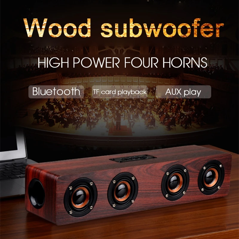 FDGAO деревянный стерео сабвуфер Bluetooth динамик Hifi портативный беспроводной TF FM Саундбар бас музыкальный звуковой ящик Громкий динамик для телефонов