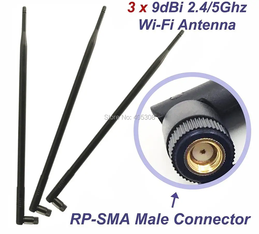 (Упаковка 3) 9dBi 2 4 ГГц Omni WiFi RP SMA антенна с высоким коэффициентом усиления для