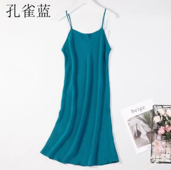 peacock blue Шелк сорочка ночная рубашка пижама с бретельками JN002 - Цвет: peacock blue