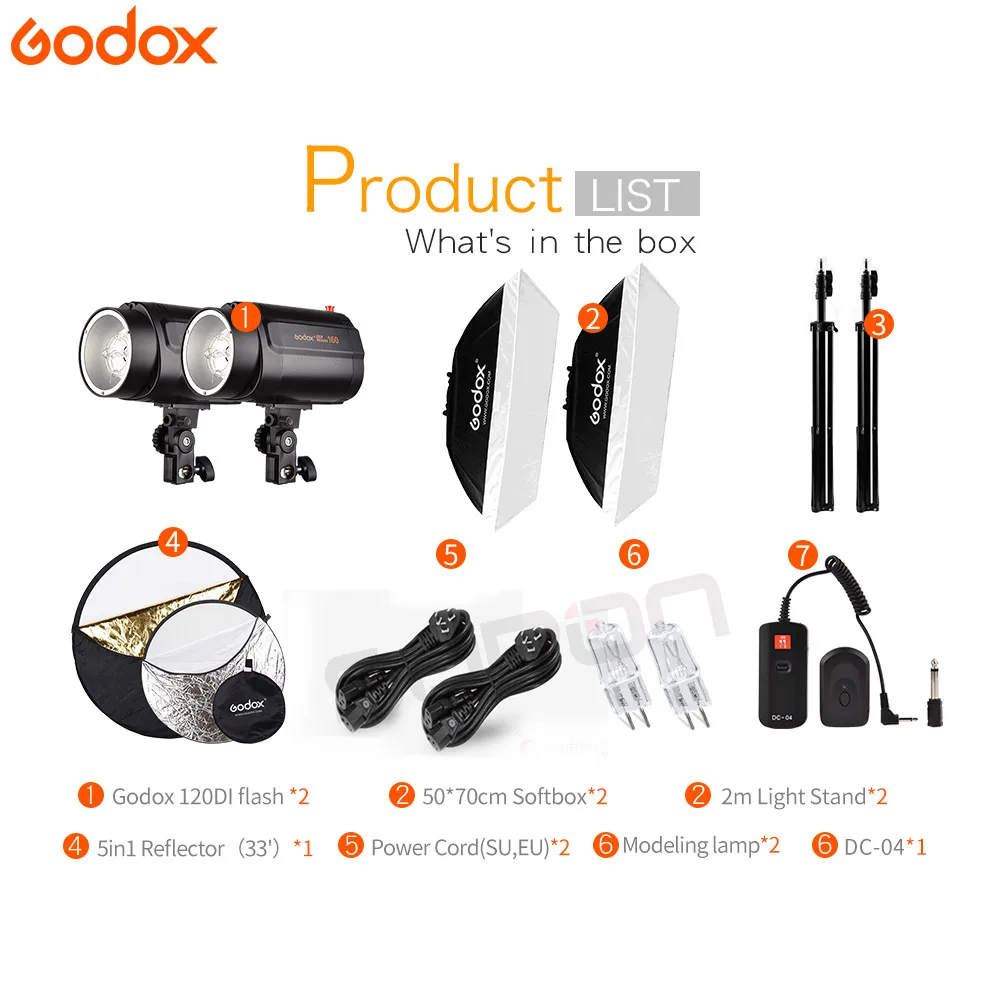 Студийный светильник GODOX fotografia 2X160Ws 160DI, стробоскопический светильник для видеосъемки с DC-04, триггер для вспышки с комплектом софтбокса 160DI, светодиодный светильник