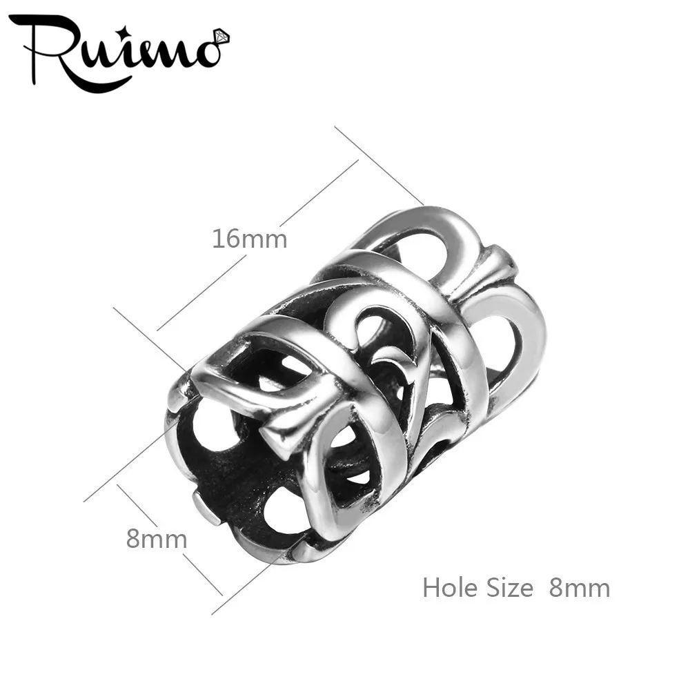 RUIMO 316l Stainless Steel Bracelet Beads Accessories Big Hole Cylinder For Jewelry Making Polished Hollow Tube Bead 5pcs | Украшения и