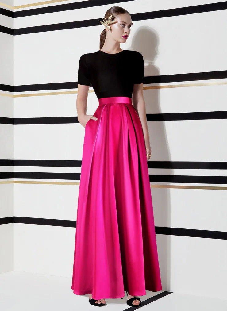 Женская Длинная атласная юбка плиссированная бальная макси с высокой талией